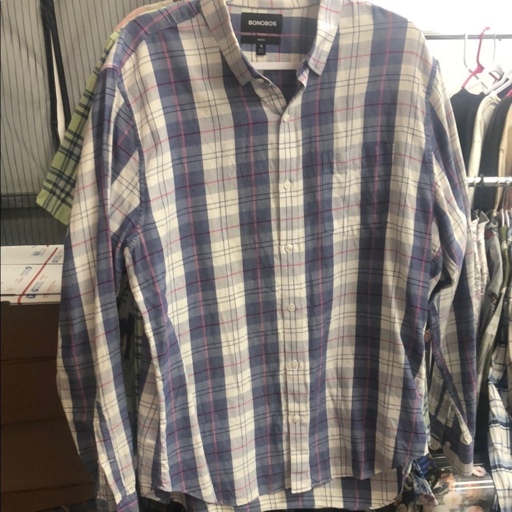 Bonobos Casual Blue and White Plaid Shirt